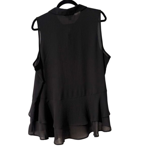 Simply Vera Vera Wang XXL black sleeveless collar hidden button front peplum tie - Picture 5 of 10